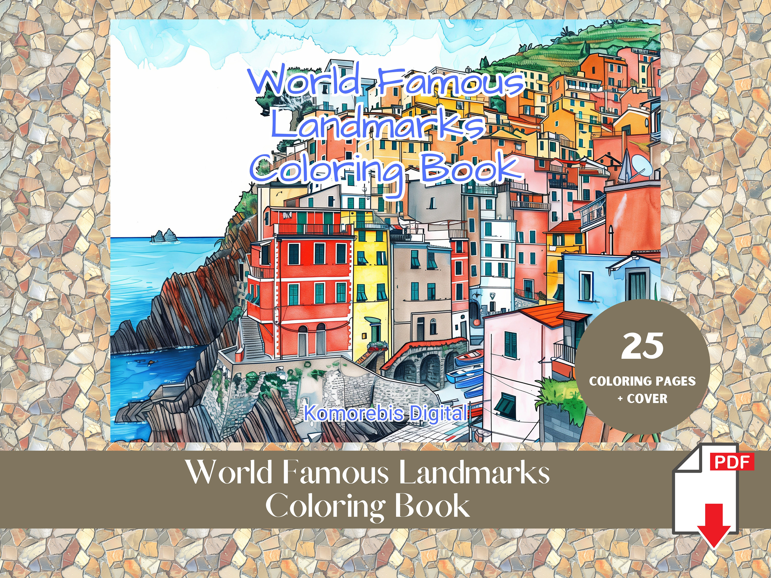 25 Page Bundle World Landmarks Coloring Book | Wonders Of The World Coloring Sheet | World Monuments Coloring Page | Famous Place Printable