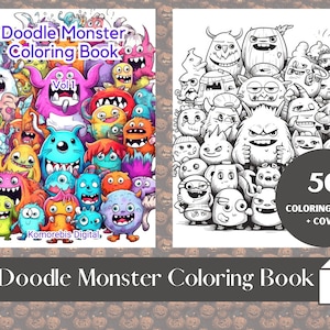 50 Pages Doodle Monster Coloring Book For Adults And  Children | Halloween Coloring Pages for Kids | Instant Printable Digital Download