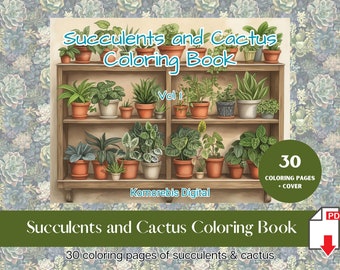 30 Page Bundle Succulents and Cactus Adult & kid Coloring Book | Floral Coloring Sheet | Plant Coloring Page | Instant Download Printable