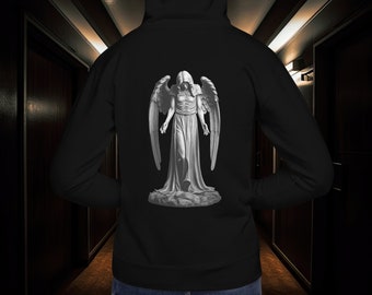 Dark Fallen Angel Hoodie | Horror Gothic Gore Clothing | Dark Academia | Unisex Halloween Apparel | Weeping Angel | Design On The Back