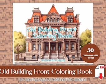 Paquete de 30 páginas Frente del edificio antiguo Libro para colorear para adultos Estructura clásica Hoja para colorear Arquitectura Página para colorear para adultos Descarga instantánea