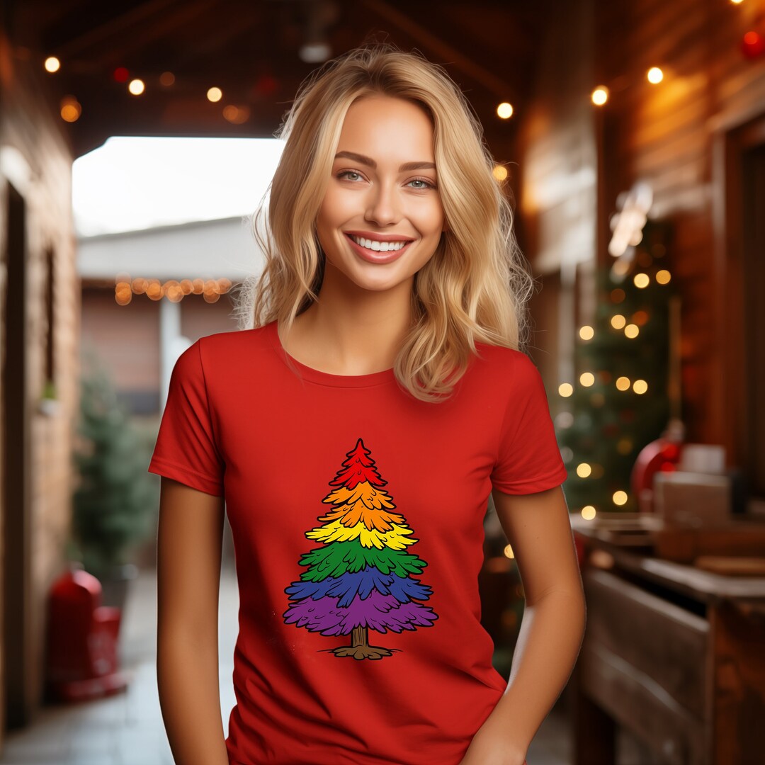 Gay Christmas Tshirt Rainbow Christmas Tree Apparel Pride Etsy