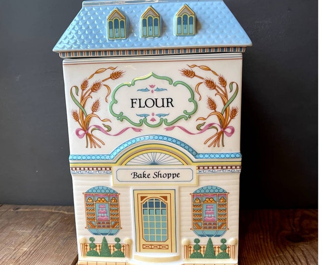 Lenox Village Flour Canister Jar & Lid Vintage Porcelain 1990 Bake