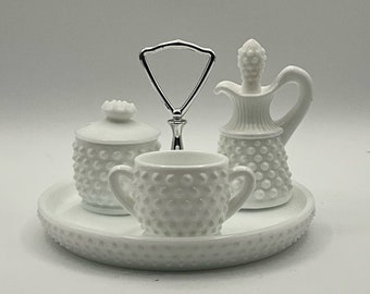 Fenton milk glass hobnail caddy and serving ware / condiment (Individual)