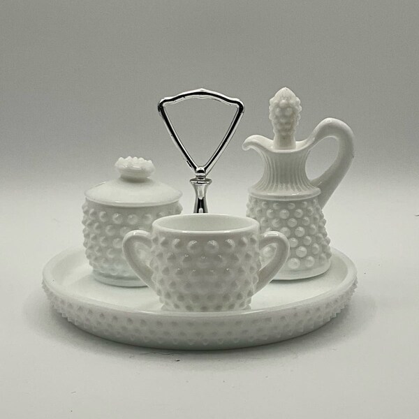 Fenton milk glass hobnail caddy and serving ware / condiment (Individual)