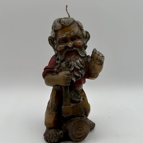 Figural Woodsman Carved Candle - Wax Carving Art Vtg