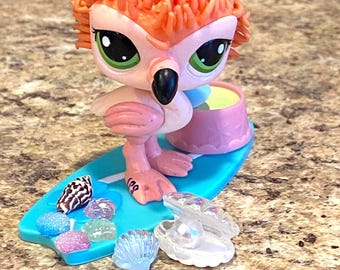 Littlest Pet Shop Pink Flamingo with Surfboard and Seashells Toy