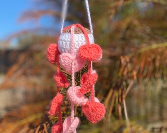 Crocheted Heart Plant Hanger: Pink, Coral Chain Decoration