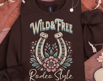 Cowgirl PNG: Boho Floral Horseshoe, Rodeo Shirt Design (Digital Download