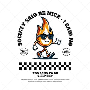 Retro Flame Character PNG Set: Rebel Energy Clipart, POD Design (Digital Download)