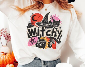 Witchy Halloween PNG, Grunge Black Cat Design for Spooky Season