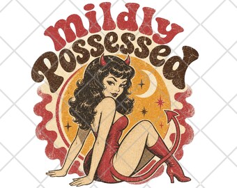 Retro Devil Girl PNG, Funny Spooky Art for Vintage Halloween Projects