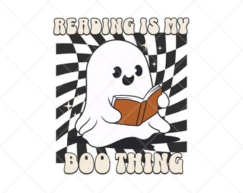 Reading Ghost PNG, Retro Halloween Bookish Design Bundle for POD(Digital Download)