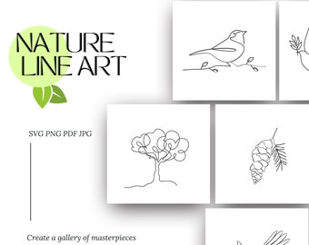 Birds, Trees Line Art Clipart, Nature Digital Designs (pdf, svg, png, jpg)