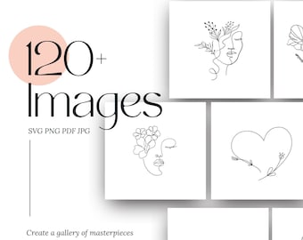 Line Art Minimalist Bundle 120+ Designs Printable Svg Png Pdf Line Art | Flowers & Women Minimal Digital Download Art for Commercial Use