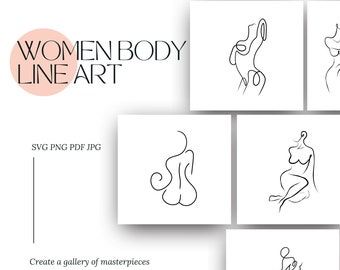Arte lineal minimalista de mujer imprimible SVG PNG Clipart Diseños de clipart Archivos de descarga digital instantánea