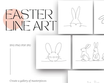 Easter Line Art Minimalist Digital Bundle SVG Printable PNG Holiday Clipart Images Instant Download Designs