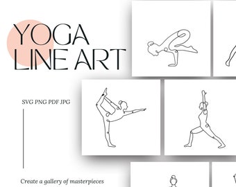Paquete de diseños de imágenes prediseñadas imprimibles de arte lineal minimalista de yoga