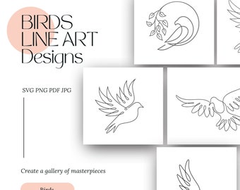 Vogels lijntekeningen digitale clipart ontwerpen afdrukbare afbeeldingen direct downloaden