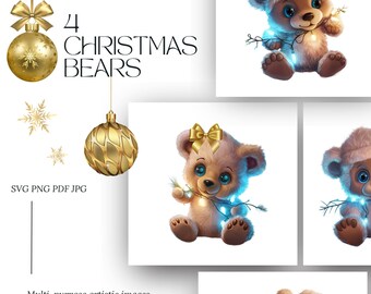 Kerstbeer Clipartbundel Feestelijke feestdagen knuffels en vrolijke poses