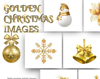 111 imágenes navideñas doradas, imprimibles digitales, descarga instantánea.
