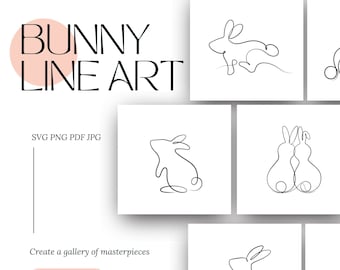 Bunny Rabbit Line Art Digital Clipart Images Printable Instant Download Designs