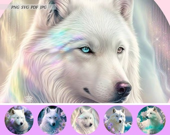 5 diseños digitales raros de lobos, archivos de imágenes imprimibles de descarga instantánea