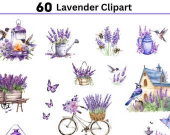 Paquete de imágenes prediseñadas de flores de lavanda (descarga digital)