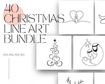 Holiday Line Art Bundle of 40 Christmas Digital Instant Download Images for commercial use