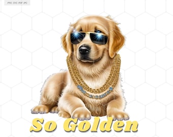 Clipart de un Golden Retriever con gafas de sol (descarga digital)