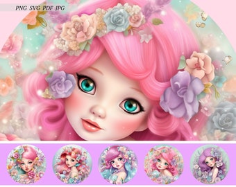 Cartoon Barbie-poppen clipartbundel, commercieel gebruik (digitale download)