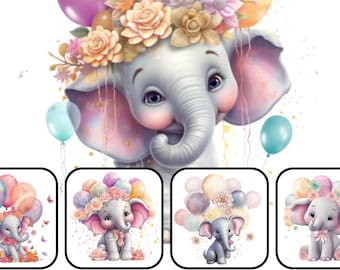 5 Clip Art Baby Elephants Printable Digital Design Instant Download Clipart Image Files