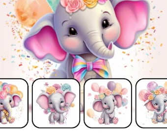 Imágenes prediseñadas de elefantes bebés, imágenes prediseñadas imprimibles digitales, diseños de descarga instantánea