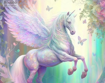 Caballo volador mágico: diseño digital, animales imprimibles, archivo de imagen de descarga instantánea