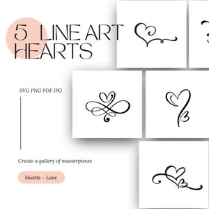 Line Art Corazones Imprimibles San Valentín Amor Imágenes Prediseñadas Diseños de Descarga Instantánea Digital