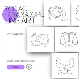 Horoskop Line Art Sternzeichen Digitales Bündel SVG Druckbare minimalistische PNG Clipart Bilder Sofortiger Download Designs