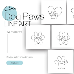 Mignon chien pattes dessin au trait numérique Bundle SVG PNG imprimable Images Clipart téléchargement immédiat des dessins et modèles