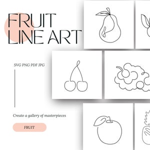 Obst Linie Kunst minimalistische digitale Bundle SVG druckbare PNG Clipart Bilder Sofortiger Download Designs