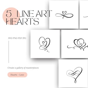 Pretty Hearts Love Line Art Printable Clipart Images Bundle Digital Download Designs