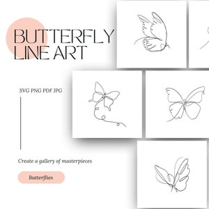 Imagens de clipart digital de arte de linha de borboleta para impressão de designs de download instantâneo de primavera