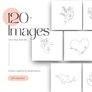 Line Art Minimalist Bundle 120+ Designs Druckbare SVG Png Pdf Line Art | Blumen & Frauen Minimale digitale Download Kunst für kommerzielle Nutzung