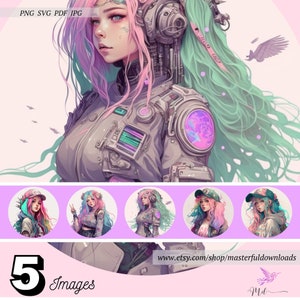 Cyberpunk Digital Clipart Cartoon Designs Bundle Printable Instant Download Images