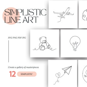 シンプルな線画ミニマリストデジタルバンドルSVG印刷可能なPNGクリップアート画像インスタントダウンロードデザイン