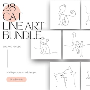 28 Cat Line Art Bundle Descarga digital instantánea imprimible png jpg archivos svg para uso comercial