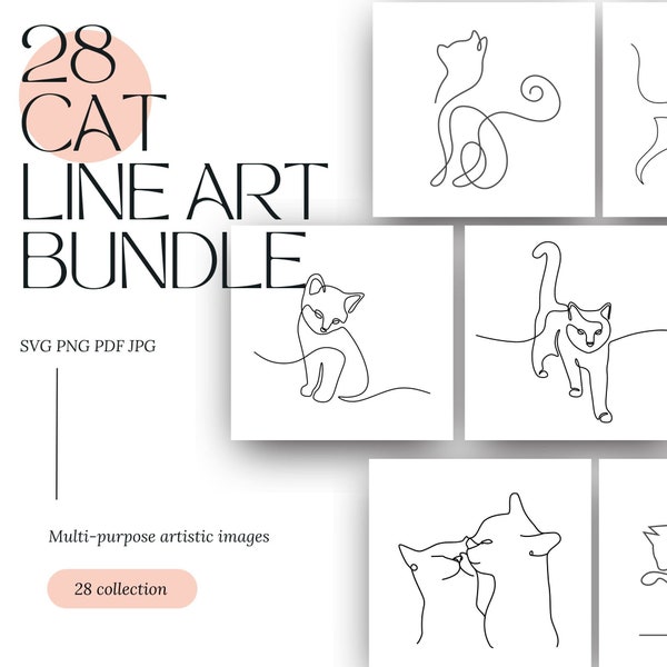 28 Cat Line Art Bundle Instant Digital Download Printable png jpg svg Files for commercial use