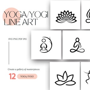 Yoga Yogi Line Art Paquete digital minimalista SVG imprimible PNG Imágenes prediseñadas Imágenes de descarga instantánea Diseños