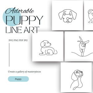 Welpe Hund Linie Kunst digitales Bundle SVG druckbare PNG Clipart Bilder Sofortiger Download Designs