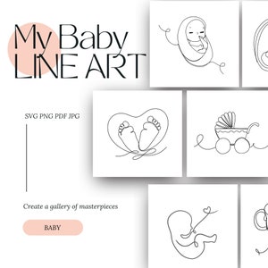 Baby Line Art Minimalista Paquete Digital SVG Imprimible PNG Imágenes Prediseñadas Descarga Instantánea Diseños