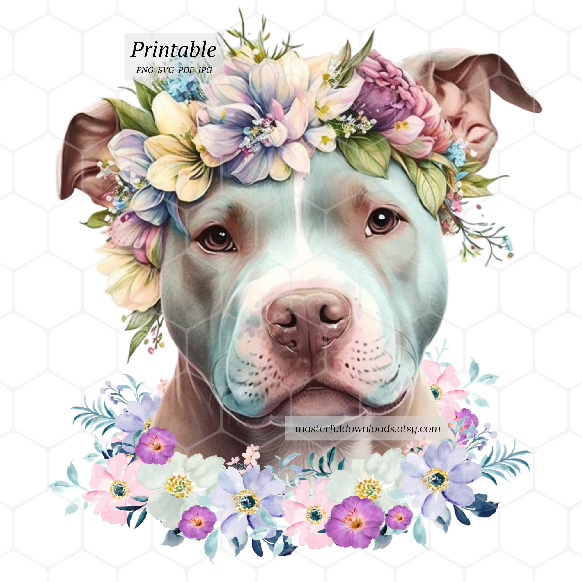 Pit Bull Dog Printable PNG Digital Design SVG Instant Download Etsy