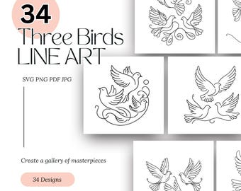 Afdrukbare set vogels lijntekeningen | Moderne minimalistische ontwerpen (digitale download)